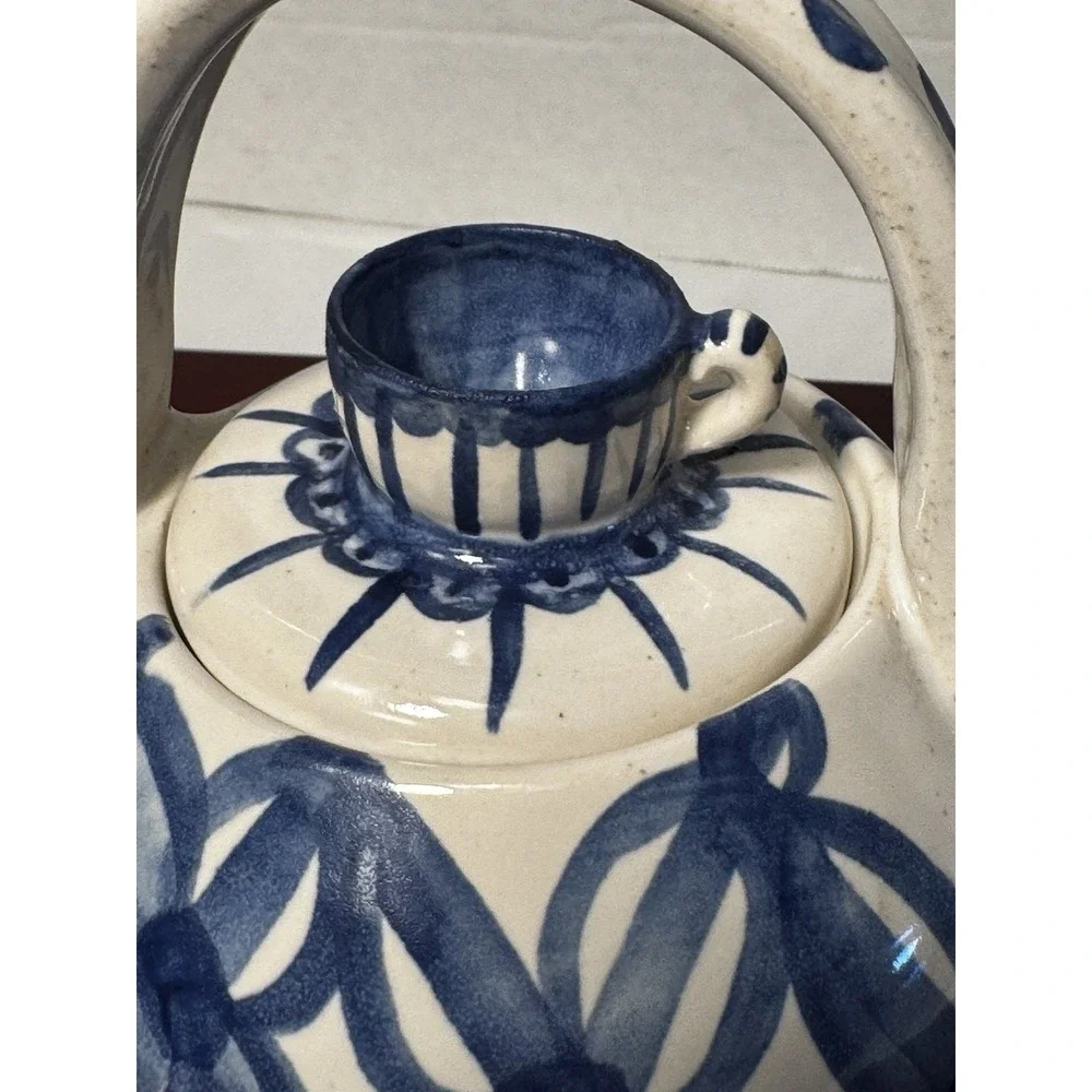 Vintage Blue and White Tea Pot with Lid, Asian Design